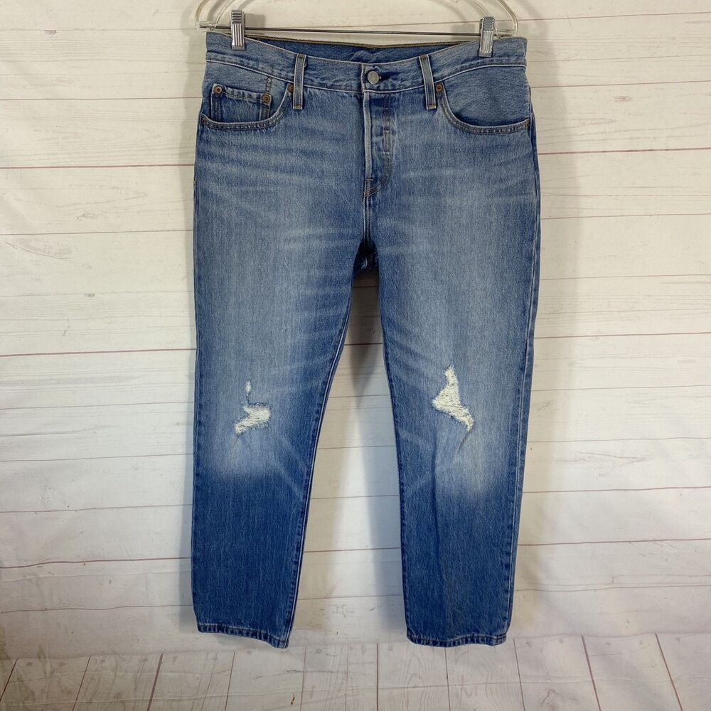 Levi's Mens 501 CT Button Fly Distressed Jeans Sz 29 Blue Cotton Actual-33x27